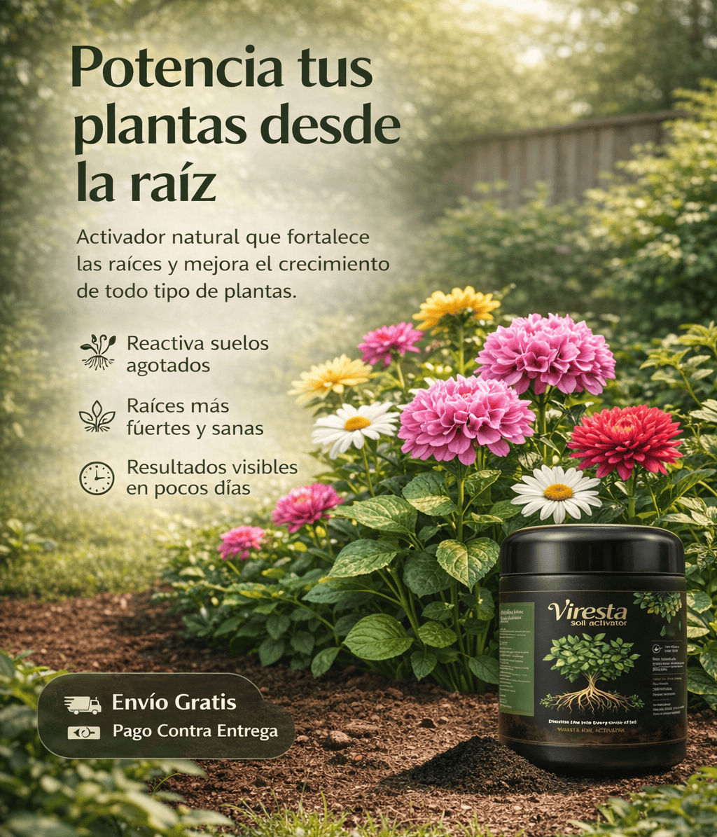 VIRESTA PODER DE RAÍZ™ Activador natural de suelo para plantas más fuertes y sanas.