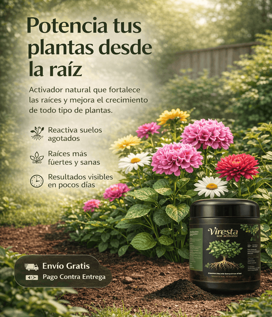 VIRESTA PODER DE RAÍZ™ Activador natural de suelo para plantas más fuertes y sanas.
