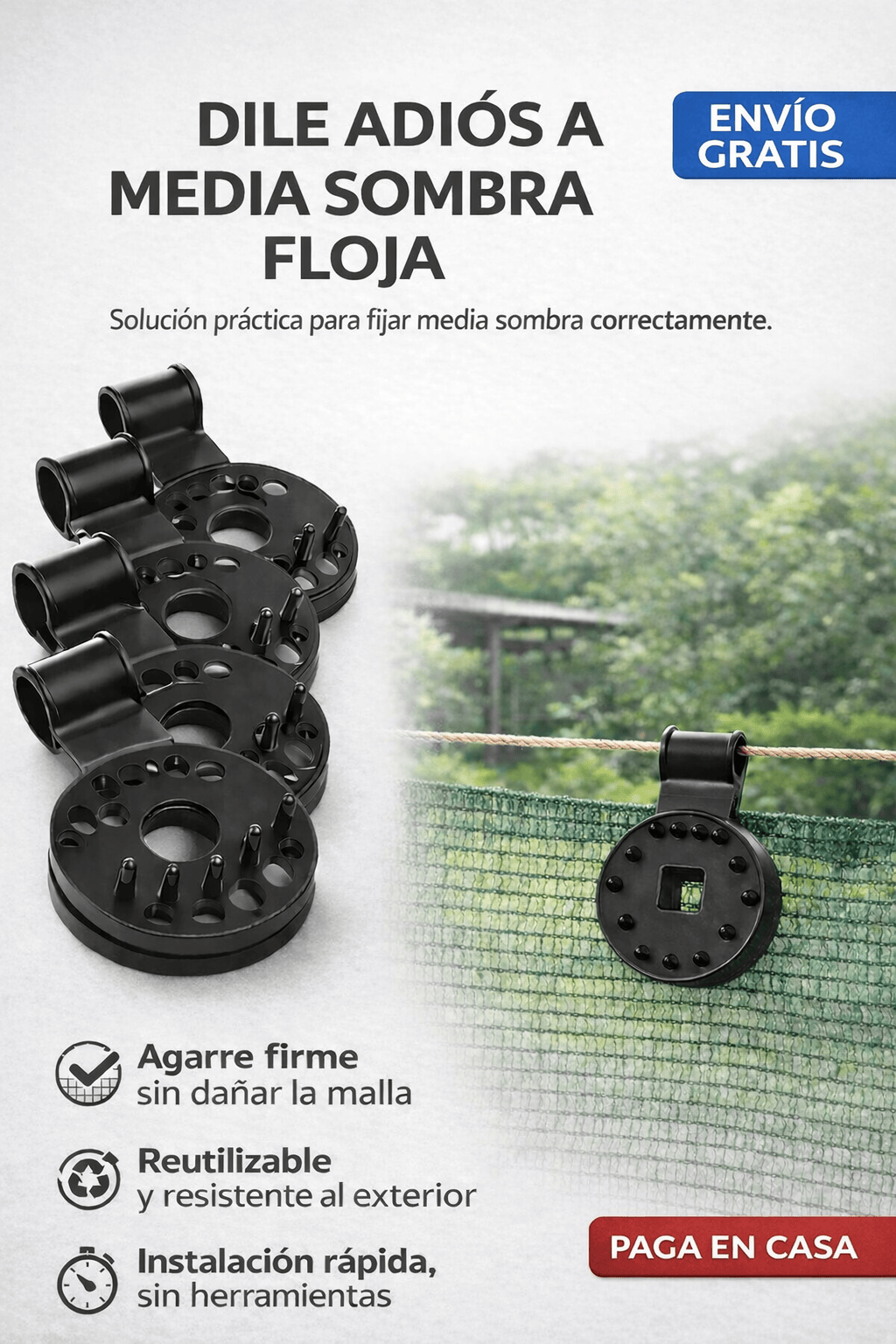 SHADE GRIP™ – Clips de Fijación para Media Sombra | Pack 100 Unidades (100 mts)