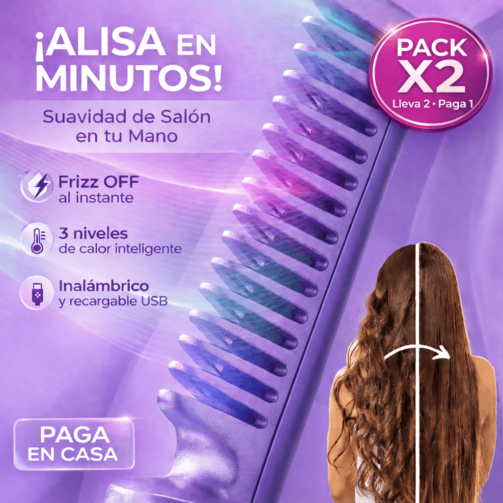 Peina & Brilla™ – Pack 2 Cepillos Alisadores Portátiles Antifrizz con brillo de salón