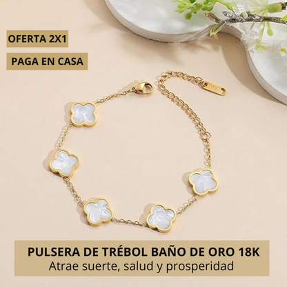 Pulsera Trébol baño de oro 18K – Amuleto de Suerte y Abundancia (2x1 limitado)